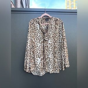 J Crew Tie Neck Button-Up Shirt in Leopard Print